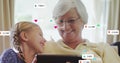 Image off notification bars over caucasian grandmother and granddaughter using digital tablet Royalty Free Stock Photo