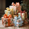 Close Up Photo of Christmas Presents Under a Tree in Pastel Colors