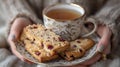 extreme close up cranberry almond biscotti and rooibos tea