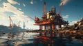 Image of oil platform while cloudless day