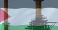 Image of oil platform over flag of palestine