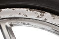 An image of the old aluminium tyre disk with corrosion and kerb marks Royalty Free Stock Photo