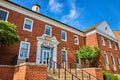 Old brick City Hall downtown Mount Vernon Ohio building with steps and metal railing