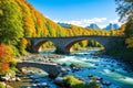 Old Bridge over Mountain River. made with Generative AI Royalty Free Stock Photo