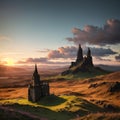 Old Man of Storr in Skye, Scotland at sunset. made with Generative AI Royalty Free Stock Photo