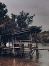 Image of old outdoor hut on morowali beach Royalty Free Stock Photo