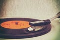 Image of old record player, image is retro filtered . selective focus Royalty Free Stock Photo