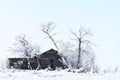 Run Down Farm House In Winter.