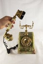 Image of an old telephone from before the 1960s on white background Royalty Free Stock Photo