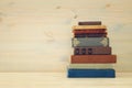 Image of old vintage books on a wooden shelf Royalty Free Stock Photo