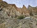 An image of Omarama cliffs made of layers of gravel and silt on the South Islans of New Zealand