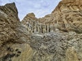 An image of Omarama cliffs made of layers of gravel and silt on the South Islans of New Zealand