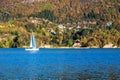 A Lone White Sailboat in Autumn