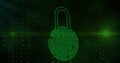 Image of online biometric fingerprint security padlock, binary coding and data processing Royalty Free Stock Photo