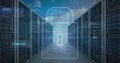 Image of online security padlock and data processing over computer servers Royalty Free Stock Photo