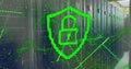 Image of online security padlock and data processing over computer servers Royalty Free Stock Photo
