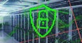 Image of online security padlock and data processing over computer servers Royalty Free Stock Photo