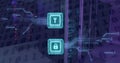 Image of online security padlock and key, binary coding over computer motherboard Royalty Free Stock Photo