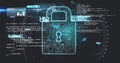 Image of online security padlock over data processing and scope scanning Royalty Free Stock Photo