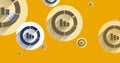 Image of online statistics icons moving on yellow background