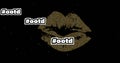 Image of ootd texts and gold lips on black background Royalty Free Stock Photo