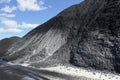 Image of an open storage coal warehouse in the port`s coal terminal. Royalty Free Stock Photo
