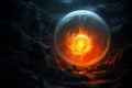 an image of an orange ball with fire coming out of it