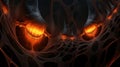 an image of an orange and black demon with glowing eyes