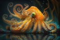 Image of orange octopus with a long mustache. Underwater animals. Illustration, Generative AI