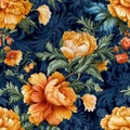 Image of an ornate vintage floral pattern in a combination of shimmering gold and regal blue tones Royalty Free Stock Photo