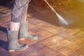 Outdoor floor cleaning with high pressure water jet Royalty Free Stock Photo