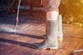 outdoor floor cleaning with high pressure water jet Royalty Free Stock Photo