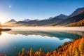 Outstanding autumn scene of foggy and sunny morning on Almsee lake. Poppular travell destination. Location: