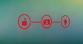Image of padlock with camera and lightbulb forming flowchart on blue background