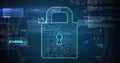 Image of padlock, data processing and text over scope Royalty Free Stock Photo