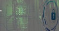 Image of padlock and digital data processing over computer servers Royalty Free Stock Photo