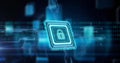 Image of padlock icon, binary coding data processing over circuit board Royalty Free Stock Photo