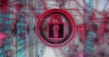 Image of padlock icon with data processing over server room Royalty Free Stock Photo