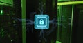 Image of padlock icon and digital data processing over computer servers Royalty Free Stock Photo