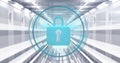 Image of padlock icon and digital data processing over computer servers Royalty Free Stock Photo