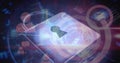 Image of padlock icon over data processing on black background Royalty Free Stock Photo