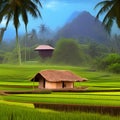 image of the painterly paddy field landscape.