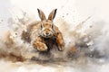 Image of painting brown rabbit running. Wildlife Animals Royalty Free Stock Photo