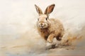 Image of painting brown rabbit running. Wildlife Animals Royalty Free Stock Photo