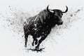 Image painting of a bull drawing using a brush and black ink on white background. Wildlife animals. Illustration, Generative AI Royalty Free Stock Photo