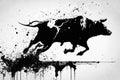 Image painting of a bull drawing using a brush and black ink on white background. Wildlife animals. Illustration, Generative AI Royalty Free Stock Photo