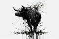 Image painting of a bull drawing using a brush and black ink on white background. Wildlife animals. Illustration, Generative AI Royalty Free Stock Photo