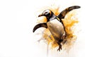 Image of painting cheerful penguin on a white background., Bird., Wildlife Animals