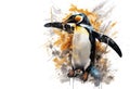 Image of painting cheerful penguin on a white background., Bird., Wildlife Animals