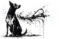 Image painting of a dog drawing using a brush and black ink on white background. Pet. Illustration, Generative AI